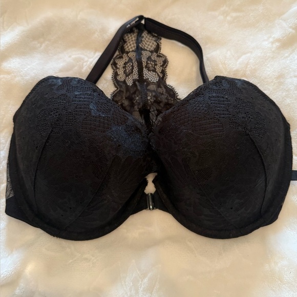 Victoria’s Secret Black Lace Racerback Front Closure Push-Up Bra 32DD NWT - Picture 1 of 6